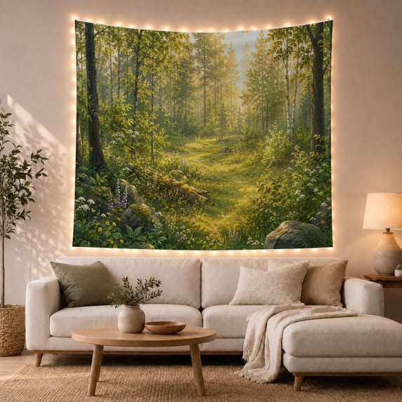 Floral Garden Drenched with Forest Grassy Path Winds, Mystical Fantasy for Space Lovers, Galaxy Room Decor, Mother'S Day Gift, Tapestry Wall Hanging for Bedroom and Dorm