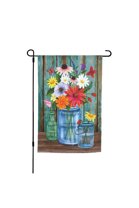 Floral Garden Flag 12x18 Double Sided, Burlap Small Vertical Vase Flower Garden Yard Flags for Outside Outdoor House Decoration