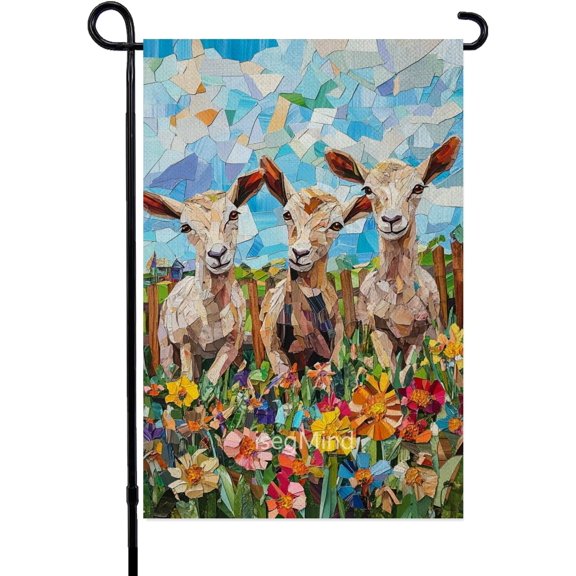 Floral Garden Flag Goat Garden Flag 12x18 Vertical Double Sided Colorful Flowers Summer Farmhouse Holiday Outside Decorations Linen Yard Flag (2729)