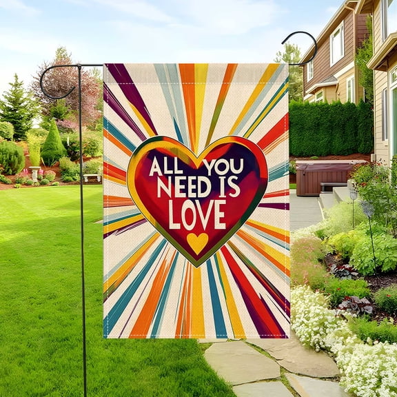 Floral Garden Flag 'Love Life' 30x45cm Linen Fabric Rainbow Color Vitality Healing Style Outdoor Flag for Home Yard Patio Garden Decoration - 1 Piece