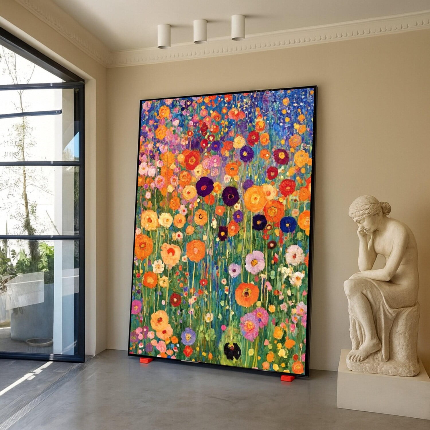 Floral Garden Framed Canvas Print, Colorful Poppy Flowers Art, Vibrant ...