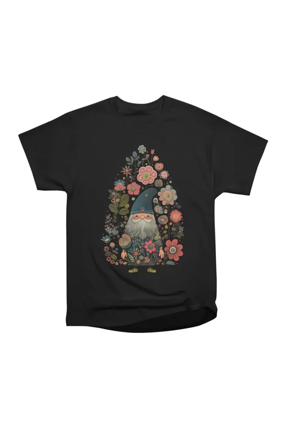 Floral Garden Gnome T-Shirt Tee Gift For Him Merch For Her Apparel For Friend