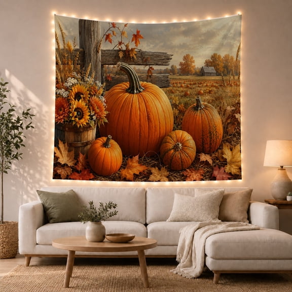 Floral Garden Harvest with Harvest Toned Foreground Deeply Ribbed, Mystical Fantasy for Space Lovers, Galaxy Room Decor, Halloween Gift, Tapestry Wall Hanging for Bedroom and Dorm