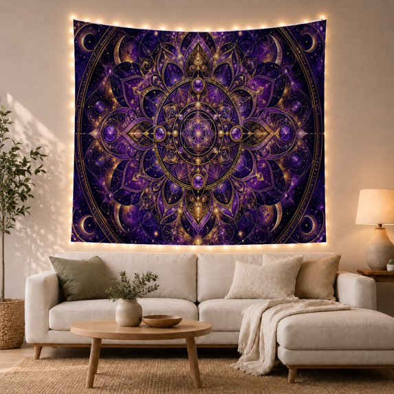 Floral Garden Highly with Mandala Dominates Cosmic Reminiscent, Mystical Fantasy for Space Lovers, Galaxy Room Decor, Mother'S Day Gift, Tapestry Wall Hanging for Bedroom and Dorm