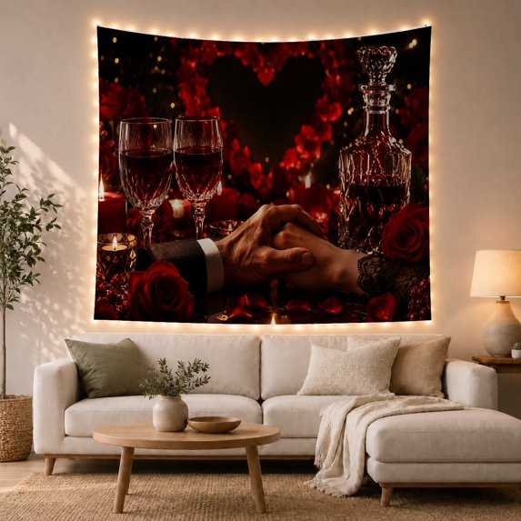 Floral Garden Intimate with Hands Clasped Together, Mystical Fantasy for Space Lovers, Aesthetic Wall Decor, Valentine'S Day Gift, Tapestry Wall Hanging for Dorm and Living Room