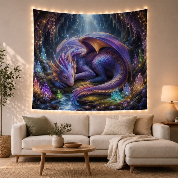 Floral Garden Intricately with Scaled Dragon Hues Curled, Mystical Fantasy for Space Lovers, Galaxy Room Decor, Mother'S Day Gift, Tapestry Wall Hanging for Bedroom and Dorm