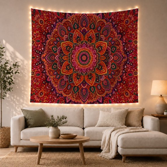 Terracotta Star Medallion Pattern Tapestry Wall Hanging