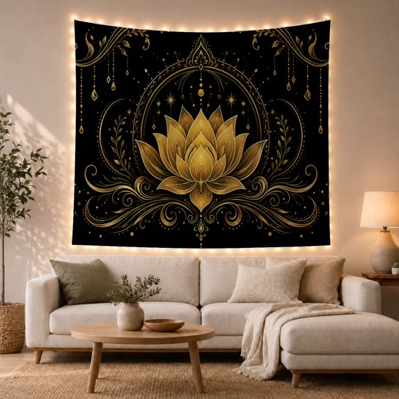 Floral Garden Lotus with Flower Radiant Serving Intricately, Mystical Fantasy for Space Lovers, Galaxy Room Decor, Mother'S Day Gift, Tapestry Wall Hanging for Bedroom and Dorm