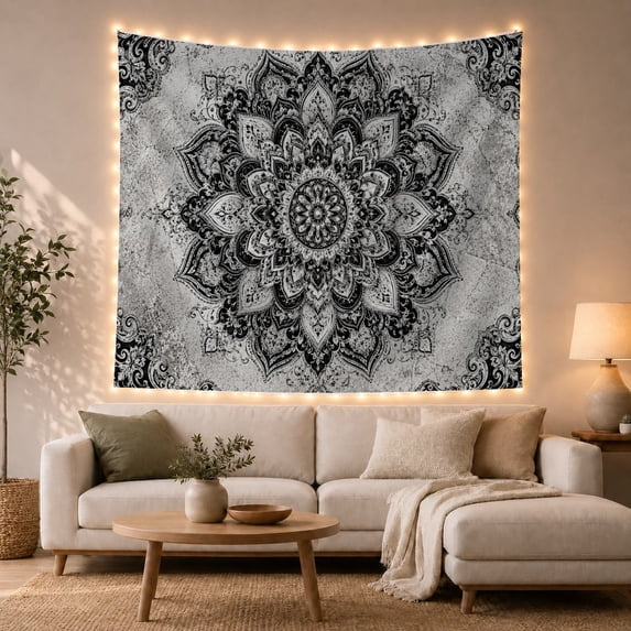 Floral Garden Mandala with Consists Circular Surrounded, Mystical Fantasy for Space Lovers, Aesthetic Wall Decor, Mother'S Day Gift, Tapestry Wall Hanging for Dorm and Living Room