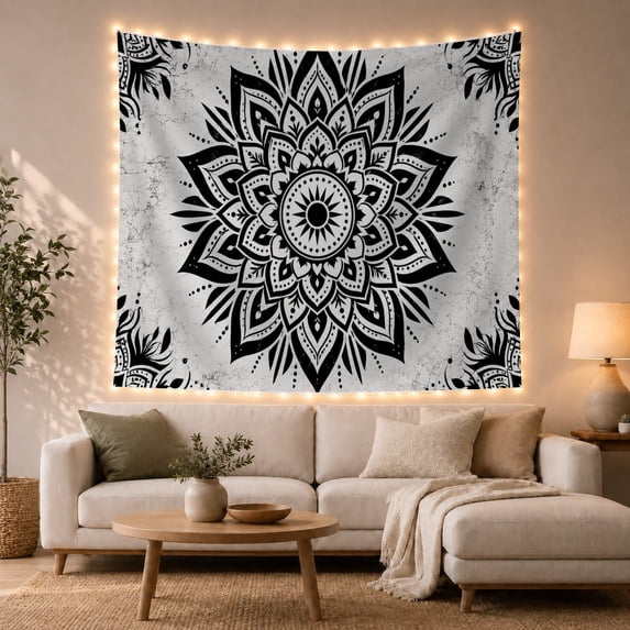 Floral Garden Mandala with Dominant Composed Geometric Motifs, Mystical Fantasy for Space Lovers, Galaxy Room Decor, Mother'S Day Gift, Tapestry Wall Hanging for Bedroom and Dorm