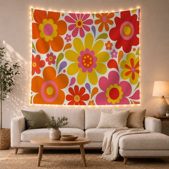 Floral Garden Motifs with Dominated Shades Bright Sunny, Serene Watercolor for Plant Lovers, Botanical Wall Art, Mother'S Day Gift, Tapestry Wall Hanging for Bedroom and Dorm