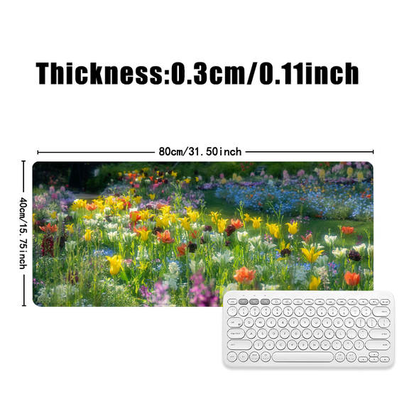 Floral Garden Mouse Pad 31.5 x 11.82 Inches Rubber Desk Mat with Colorful Tulip Design for Office and Home Use