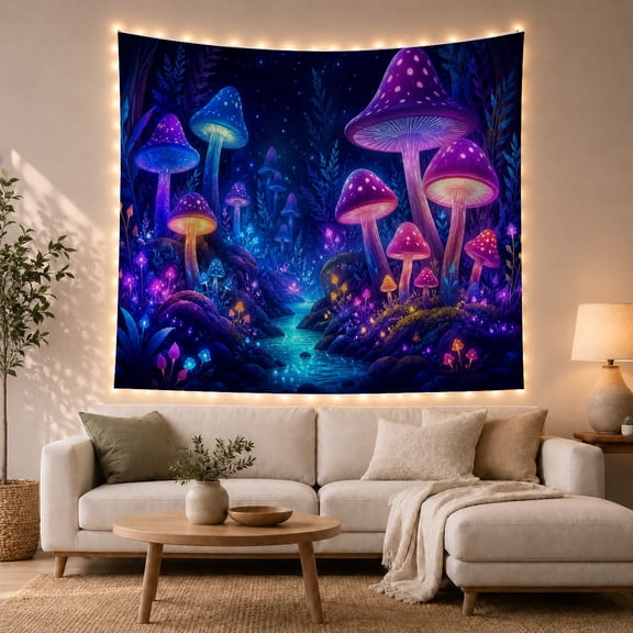 Floral Garden Narrow with Luminous Stream Runs Lower, Mystical Fantasy for Space Lovers, Galaxy Room Decor, Mother'S Day Gift, Tapestry Wall Hanging for Bedroom and Dorm