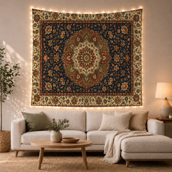 Floral Garden Ornate with Mandala Composed Concentric Circular, Mystical Fantasy for Space Lovers, Galaxy Room Decor, Mother'S Day Gift, Tapestry Wall Hanging for Bedroom and Dorm