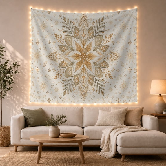 Floral Garden Ornate with Medallion Hybrid Snowflake Like, Mystical Fantasy for Space Lovers, Galaxy Room Decor, Christmas Gift, Tapestry Wall Hanging for Bedroom and Dorm