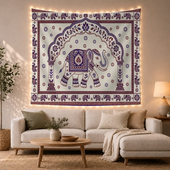 Floral Garden Ornately with Decorated Elephant Profile Facing, Mystical Fantasy for Space Lovers, Galaxy Room Decor, Mother'S Day Gift, Tapestry Wall Hanging for Bedroom and Dorm