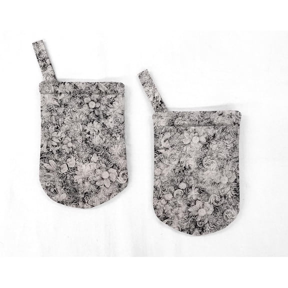 Floral Garden Oven Mitts (Set Of 2) by Penny's Needful Things (Silvery Gray)