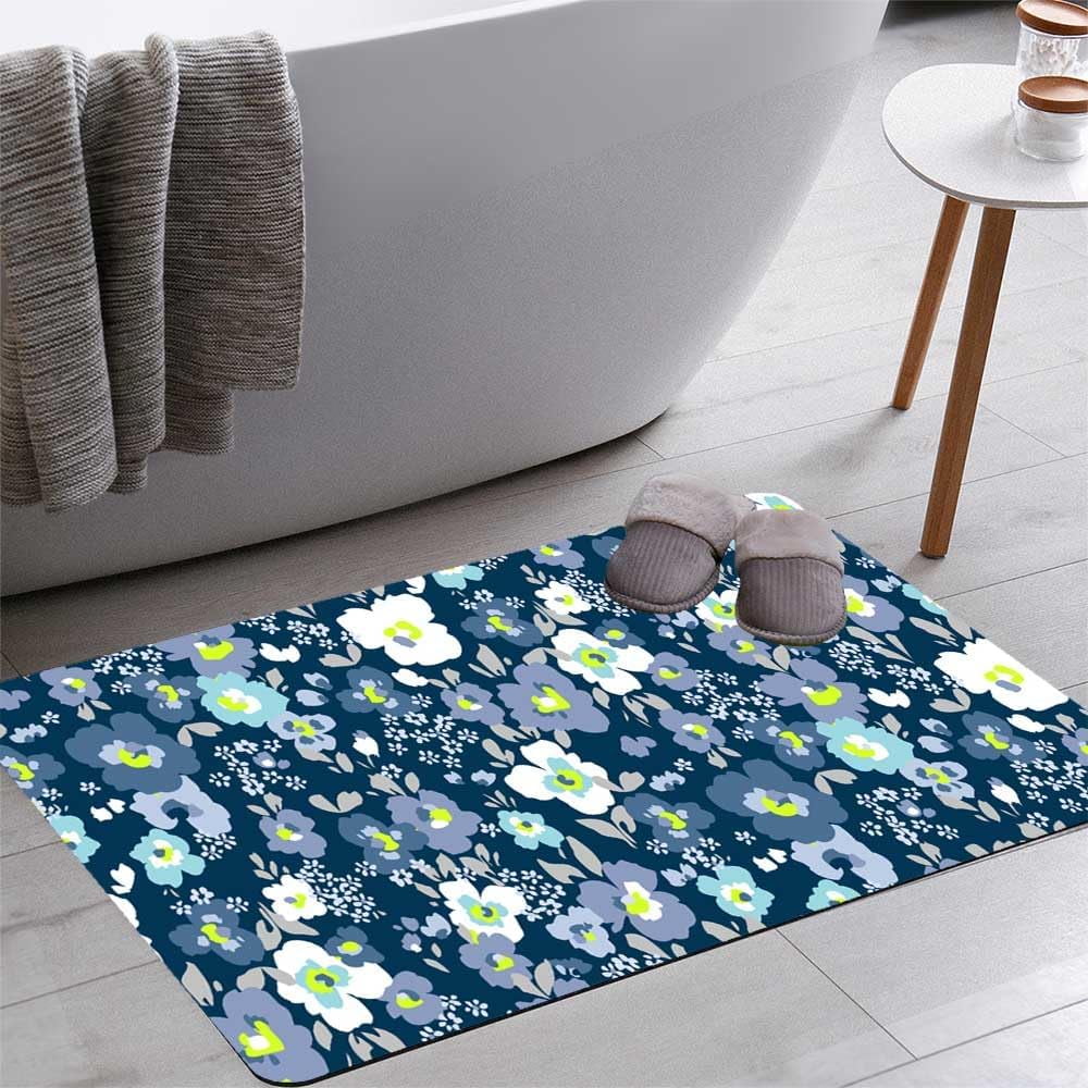Floral Garden Pattern Bath Rugs 16x24 Inch Non Slip Bath Mat Quick Dry Super Absorbent Thin Bath Rug Fit Under Door Washable Bath Floor Rugs for Bathroom Bathtub Shower Sink,Multi 1