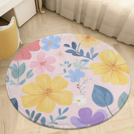 Floral Garden Print_1 Round Area Rugs for Bedroom Living Room, 5FT Soft Comfy Indoor Circle Carpets, Carpet Home Decor Floor Mat