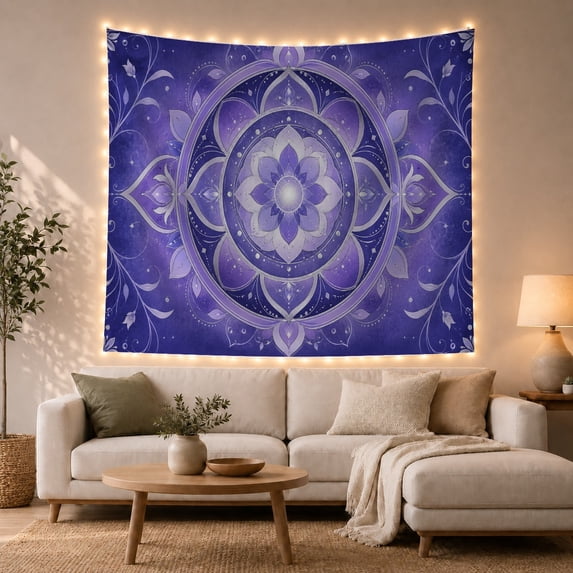 Floral Garden Radially with Mandala Anchored Glowing Petaled, Mystical Fantasy for Space Lovers, Galaxy Room Decor, Mother'S Day Gift, Tapestry Wall Hanging for Bedroom and Dorm