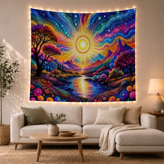 Floral Garden Radiant with Ringed Upper Middle Frame, Mystical Fantasy for Space Lovers, Galaxy Room Decor, Mother'S Day Gift, Tapestry Wall Hanging for Bedroom and Dorm