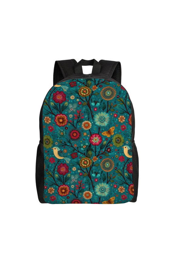 Floral Garden Scene Backpack with 15 Inch Laptop Compartment,Water-Resistant Daypack, Large Capacity Backpack with Adjustable Breathable Shoulder Straps for Daily Use Travel Gym