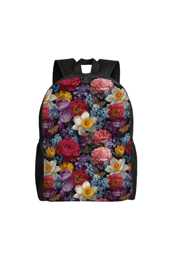 Floral Garden Scene Backpack with 15 Inch Laptop Compartment,Water-Resistant Daypack, Large Capacity Backpack with Adjustable Breathable Shoulder Straps for Daily Use Travel Gym