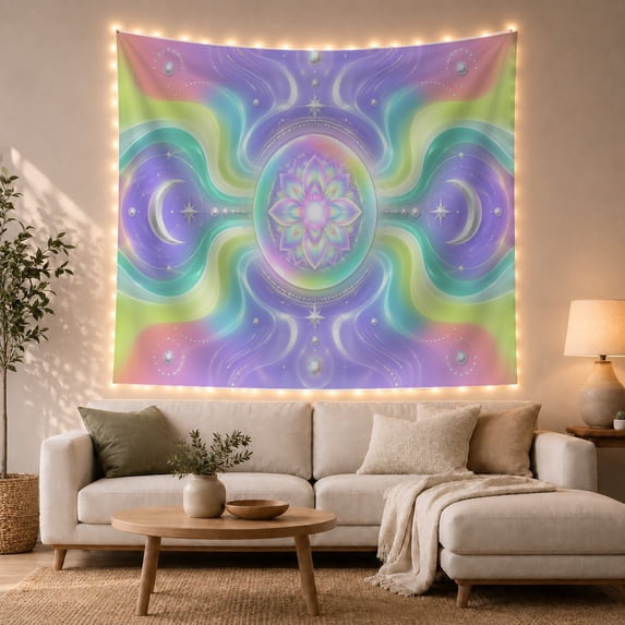 Colorful Floral and Geometric Design Tapestry