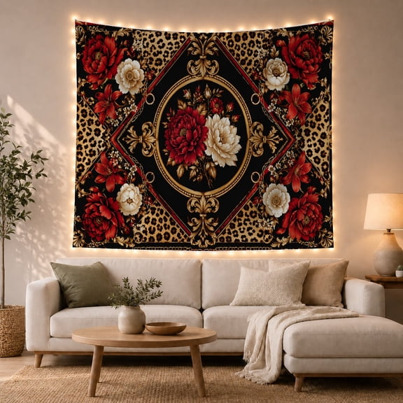 Floral Garden Square with Shaped Fusion Baroque, Mystical Fantasy for Space Lovers, Aesthetic Wall Decor, Valentine'S Day Gift, Tapestry Wall Hanging for Dorm and Living Room
