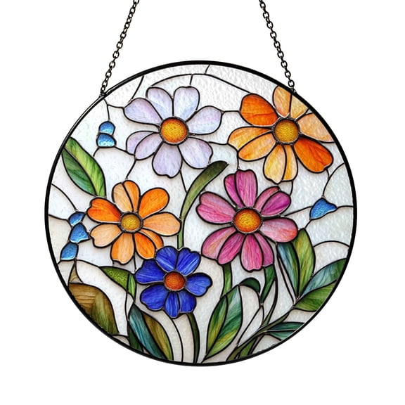 Floral Garden Stained Glass Window Accent – Home Deco