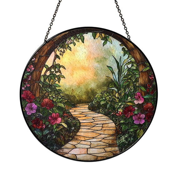 Floral Garden Stained Glass Window Suncatcher, Arch Design ...