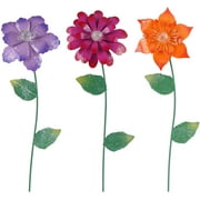 Floral Garden Stake Decor,Glow in Dark Outdoor Plant Pick Water Proof Metal Flower Stick for Lawn Yard Patio,Pathway Ornament,Set of 3