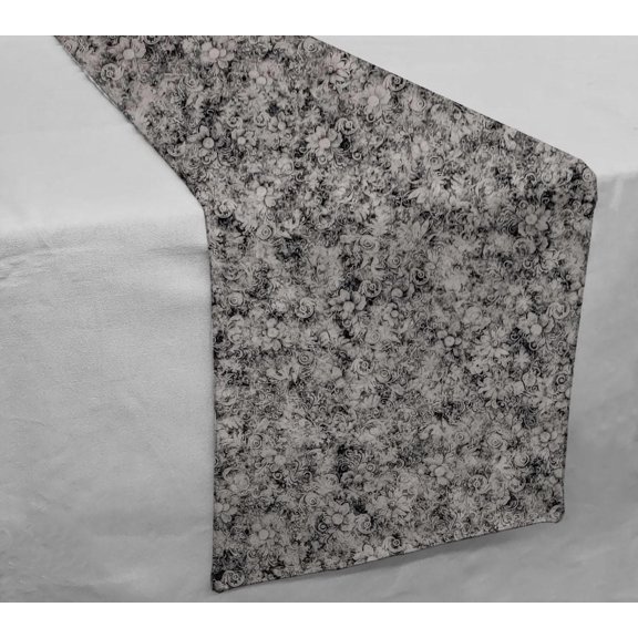 Floral Garden Table Runner by Penny's Needful Things (3 Feet Long - STRAIGHT) (Silvery Gray)
