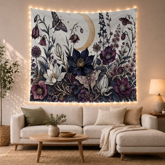Floral Garden Vertically with Oriented Botanical Anchored, Nostalgic Vintage for Botanical Art Lovers, Wall Decor, Halloween Gift, Tapestry Wall Hanging for Dorm and Living Room