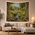 thumbnail image 1 of Floral Garden Viewed with Through Open Wooden Window, Mystical Fantasy for Space Lovers, Galaxy Room Decor, Valentine'S Day Gift, Tapestry Wall Hanging for Bedroom and Dorm, 1 of 7