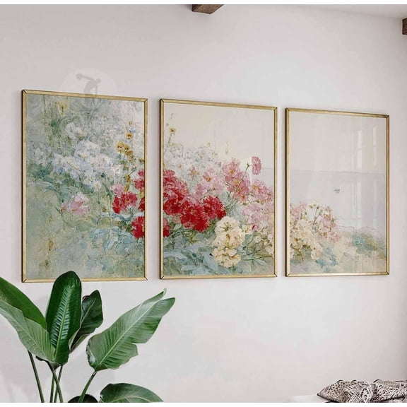 Floral Garden Wall Art Prints Impressionist Flower Romantic Botanical Version 2 Set 3 Stretched Canvas 16x24