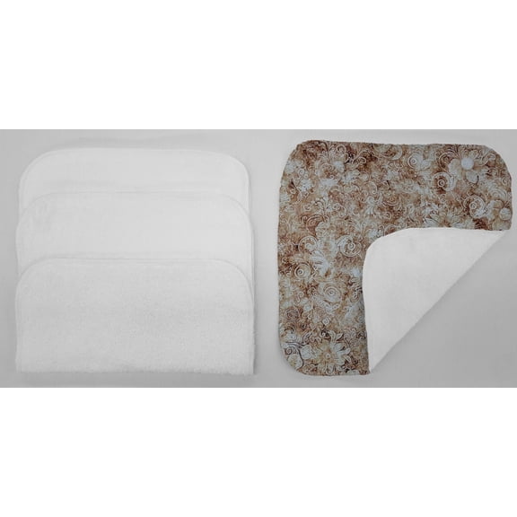 Floral Garden Washcloths (Set of 4) by Penny's Needful Things (Towel Color: White) (Golden Brown)