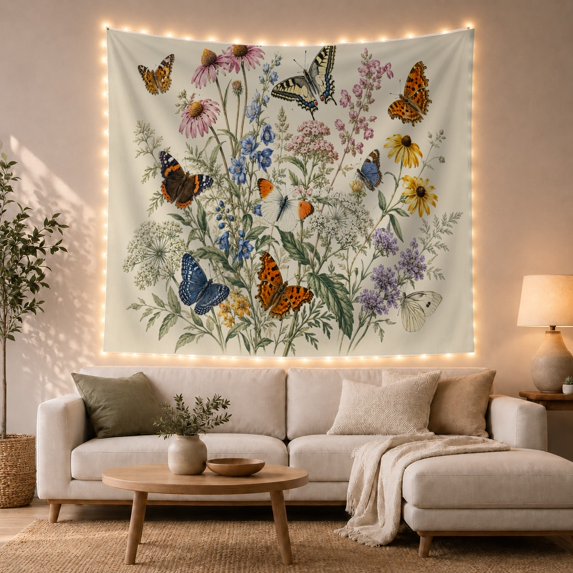 Floral Garden Wildflower with Meadow Dominant Elements, Nostalgic Vintage for Botanical Art Lovers, Wall Decor, Mother'S Day Gift, Tapestry Wall Hanging for Dorm and Living Room