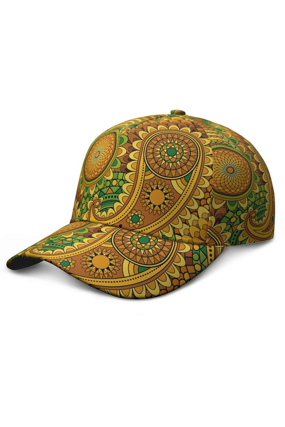 Floral Geometric Baseball Cap – Colorful Art Paisley Boho Vintage Retro Ethnic Abstract Decorative Pattern Mandala Exotic Artistic Elegant Classic Chic
