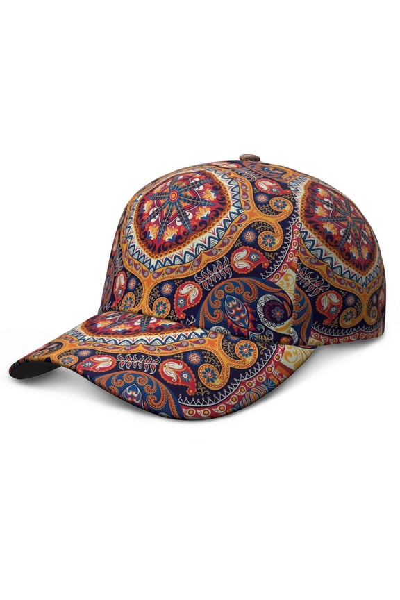 Floral Geometric Baseball Cap – Colorful Art Paisley Boho Vintage Retro Ethnic Abstract Decorative Pattern Mandala Exotic Artistic Elegant Classic Chic