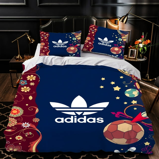 Floral & Geometric Pattern 3Piece Duvet Cover Set Navy Blue with