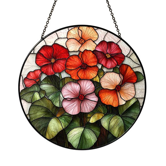 Floral Geranium Glass Suncatcher Window Decor, Stained Glass Effect Botanical Artwork Gift