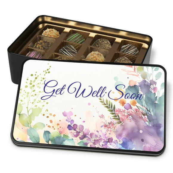 Floral Get Well Soon Chocolate Truffles - 12 Artisan Chocolates in a Keepsake Tin