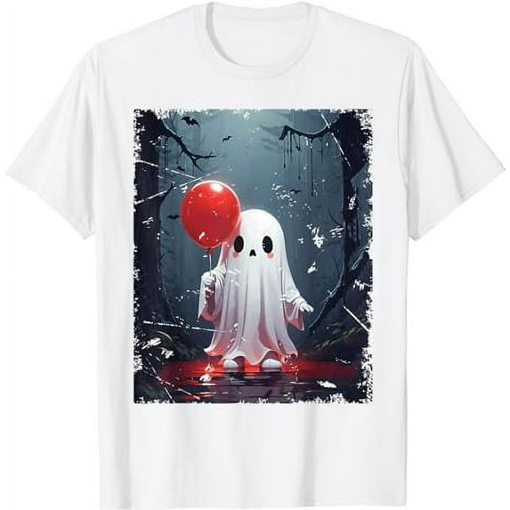 Floral Ghost Halloween Ghost holding a balloon In The Forest white T-Shirt