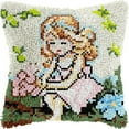 thumbnail image 1 of Floral Girl Latch Hook Pillow Kits for DIY Throw Pillow Cushion Embroidery Latch Hooking Pillowcase Kits with Preprinted Canvas Crochet Yarn Kits for Home Decor 17''X 17''(j23), 1 of 7