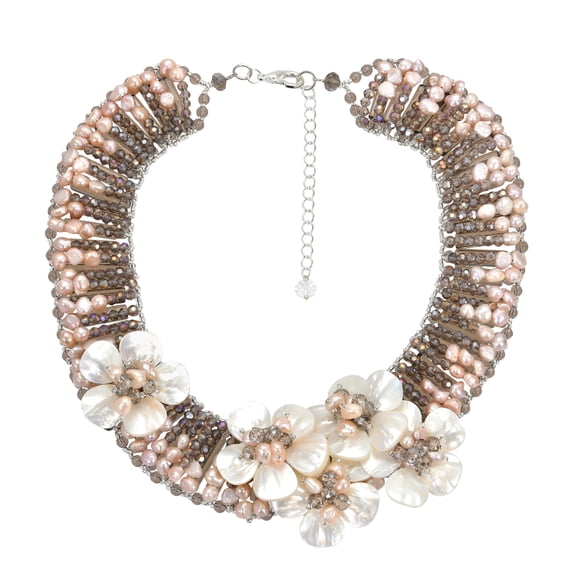 Floral Glam Mother of Pearl and Pink Pearl Statement Necklace
