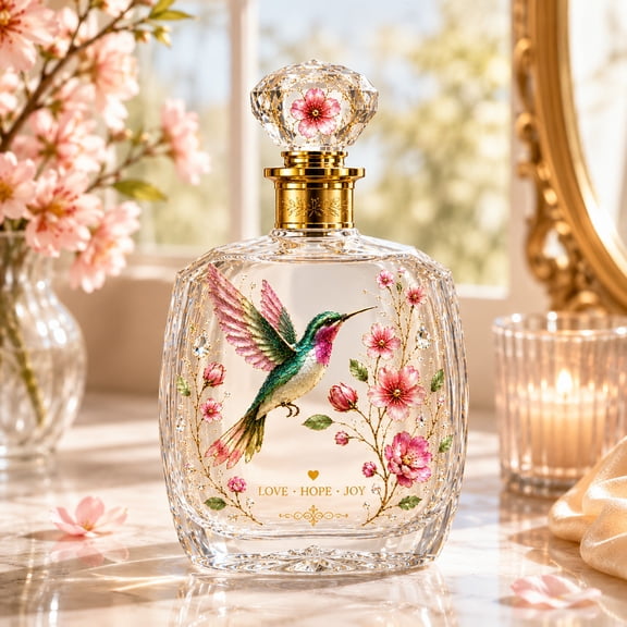 Floral Glass Decanter Bottle With Gold Rim, Decorative Clear Wine Bottle And Drinkware, For Home Bar Table Display