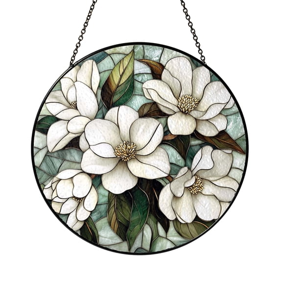 Floral Glass Effect Wall Art Round Panel, Botanical Pattern Design, Elegant Living Space Decor