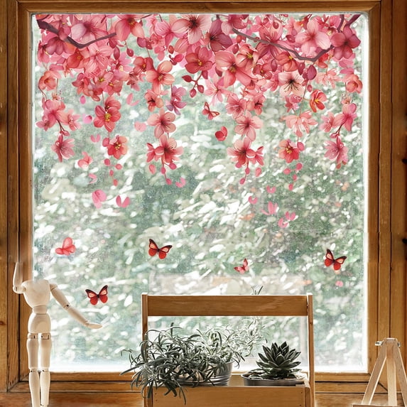 Floral Glass Window Sticker, Self-Adhesive Wall Decal for Home Decor, Easy Peel and Stick, Removable Window Film, Bedroom Living Room Beautification, Home Improvement DIY, Waterproof Window Clings