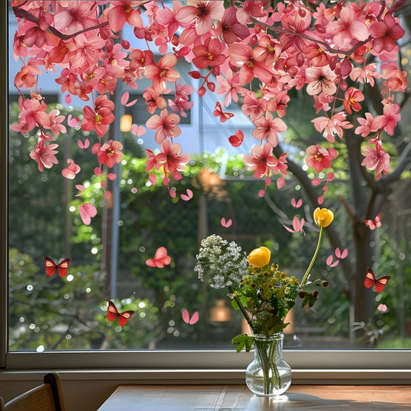 Floral Glass Window Stickers Peel and Stick Wall Decals for Home Decor DIY Window Film Privacy Decorative Vinyl Clings Living Room Bedroom Classroom Office